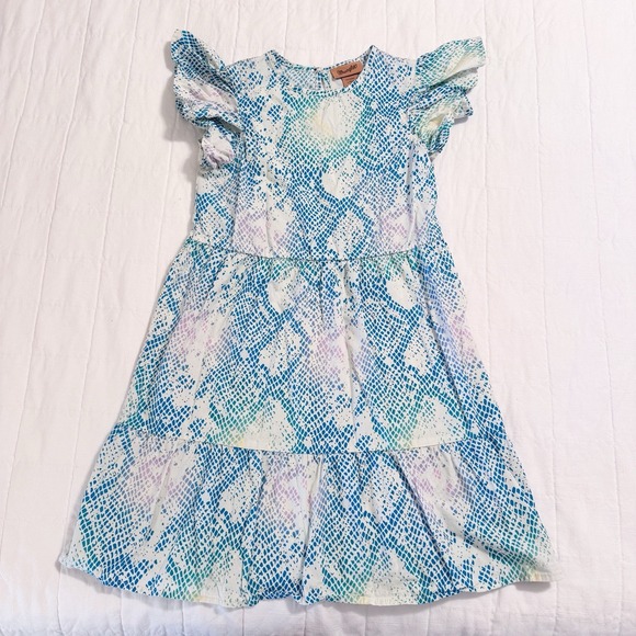 Wrangler Other - Wrangler Girls Dress LARGE Snake‎ Print Ruffle Sleeve Western Multicolored EUC